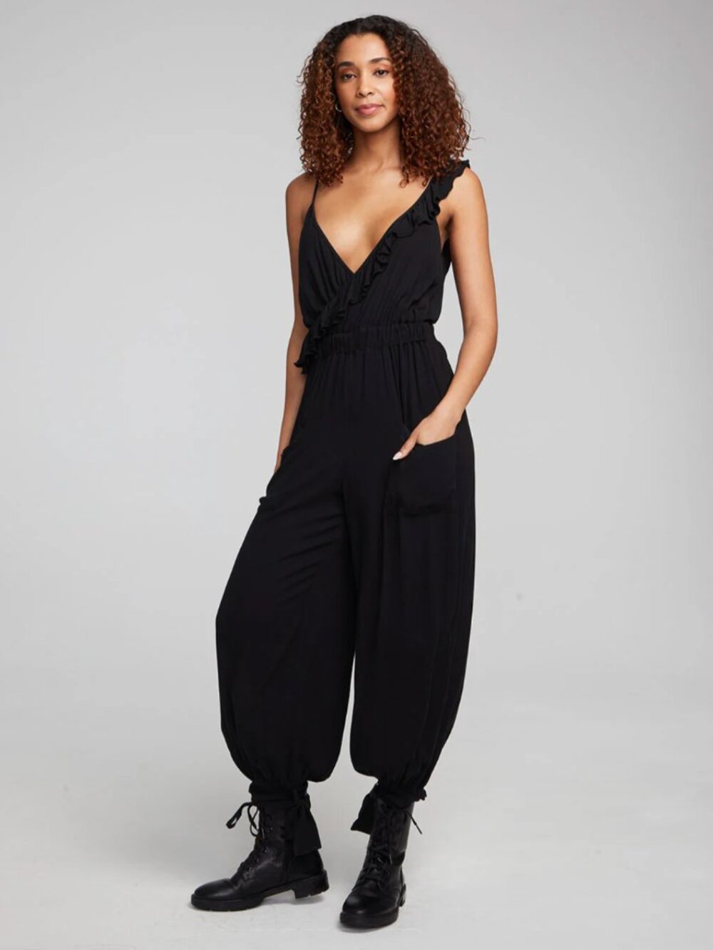 Chaser Slash Shadow Black Balloon Leg Jumpsuit NWT Size Small Edgy Neutral Boho